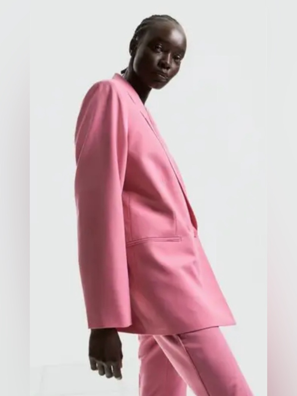 H&M Pink Double-Breasted Notched Lapel Blazer